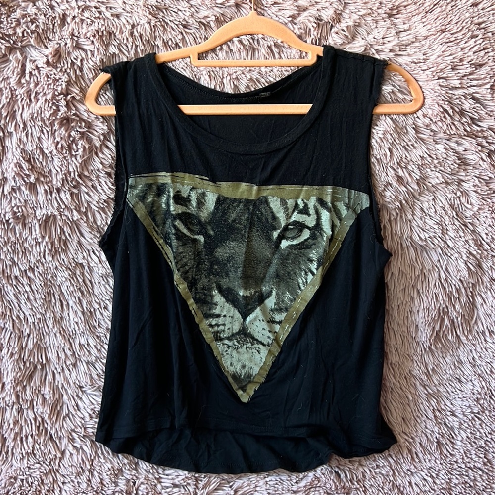 black lightweight tank top with frayed cut of sleeves, xs